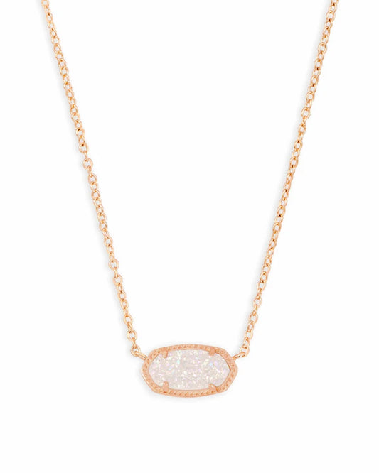 ELISA SHORT PENDANT NECKLACE in ROSE GOLD IRIDESCENT DRUSY