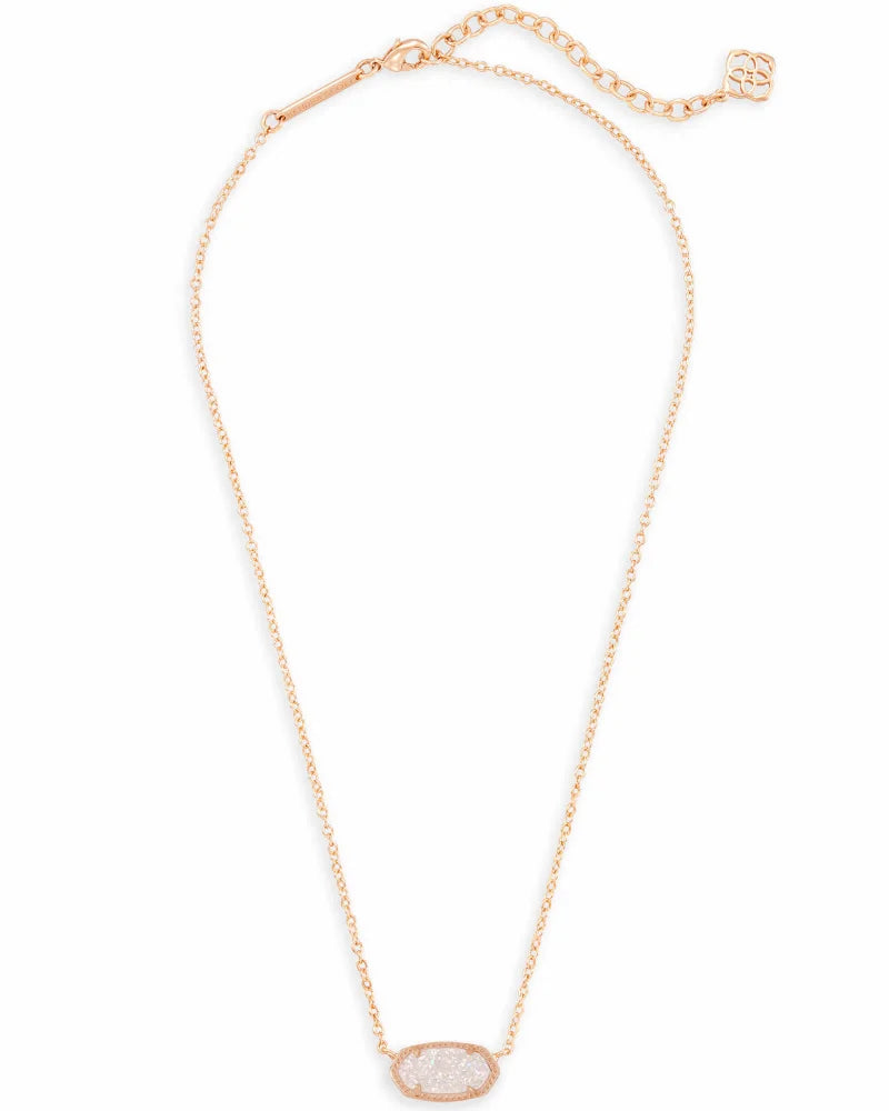 ELISA SHORT PENDANT NECKLACE in ROSE GOLD IRIDESCENT DRUSY