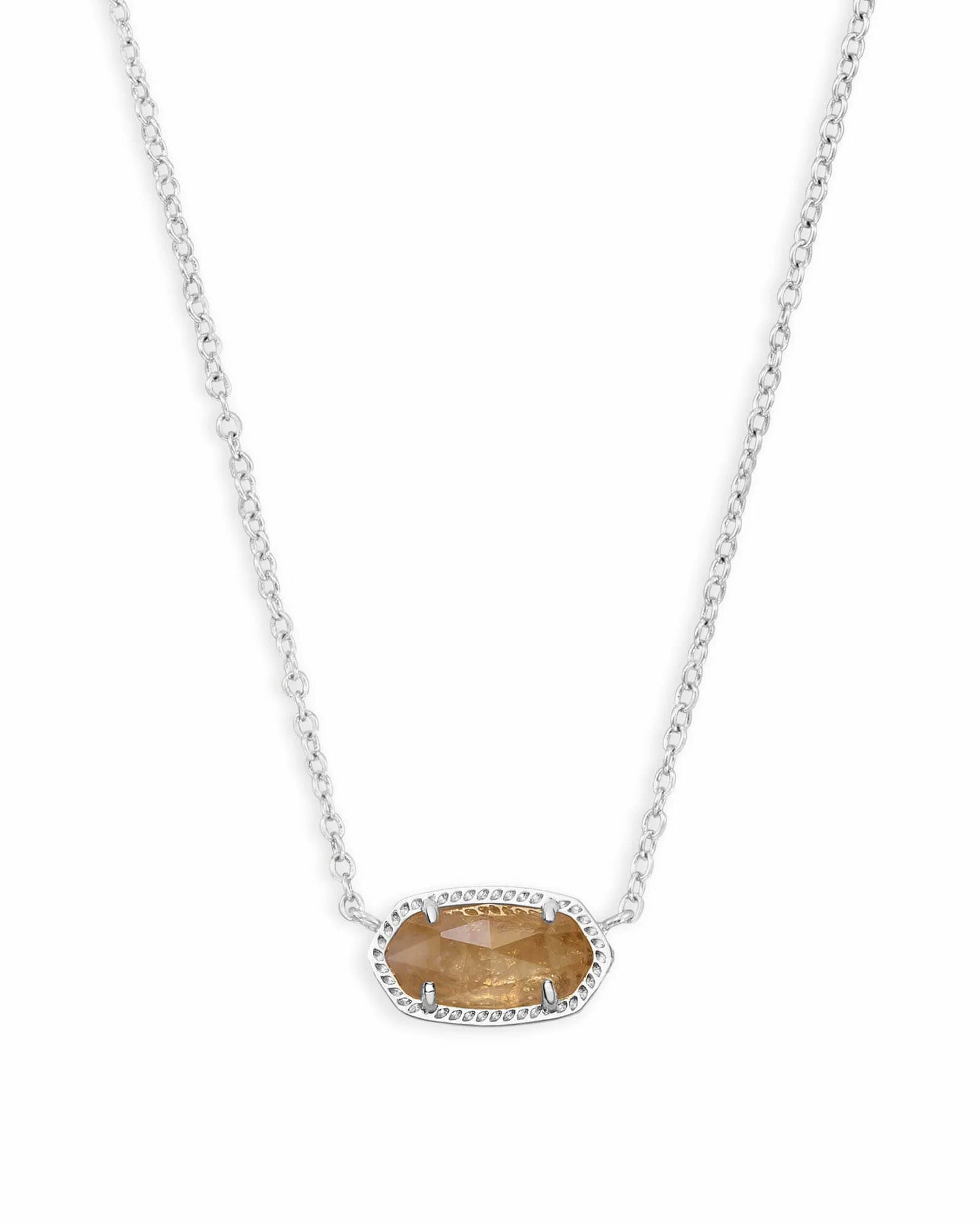 ELISA SHORT PENDANT NECKLACE in RHODIUM ORANGE CITRINE QUARTZ
