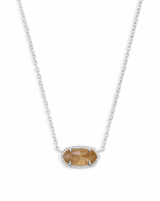 ELISA SHORT PENDANT NECKLACE in RHODIUM ORANGE CITRINE QUARTZ
