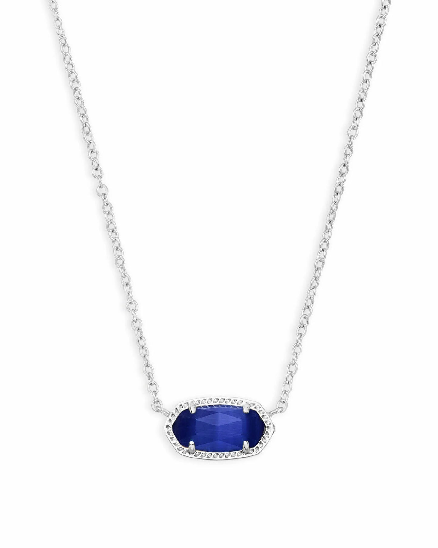 ELISA SHORT PENDANT NECKLACE in RHODIUM COBALT CATS EYE