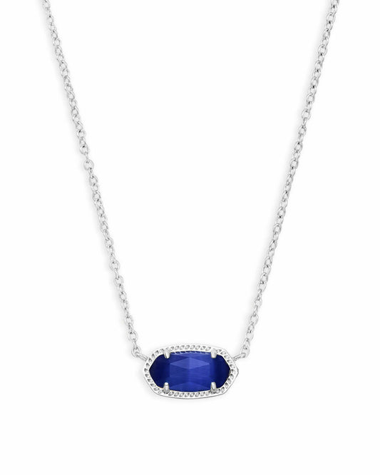 ELISA SHORT PENDANT NECKLACE in RHODIUM COBALT CATS EYE