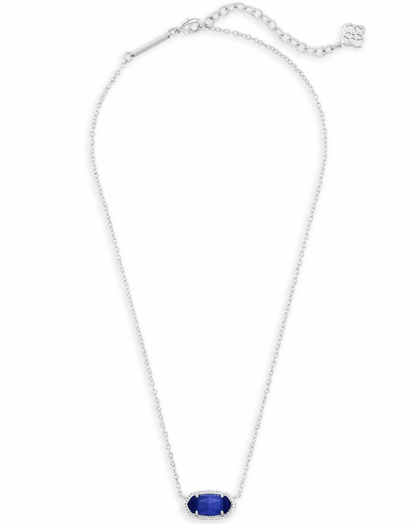 ELISA SHORT PENDANT NECKLACE in RHODIUM COBALT CATS EYE