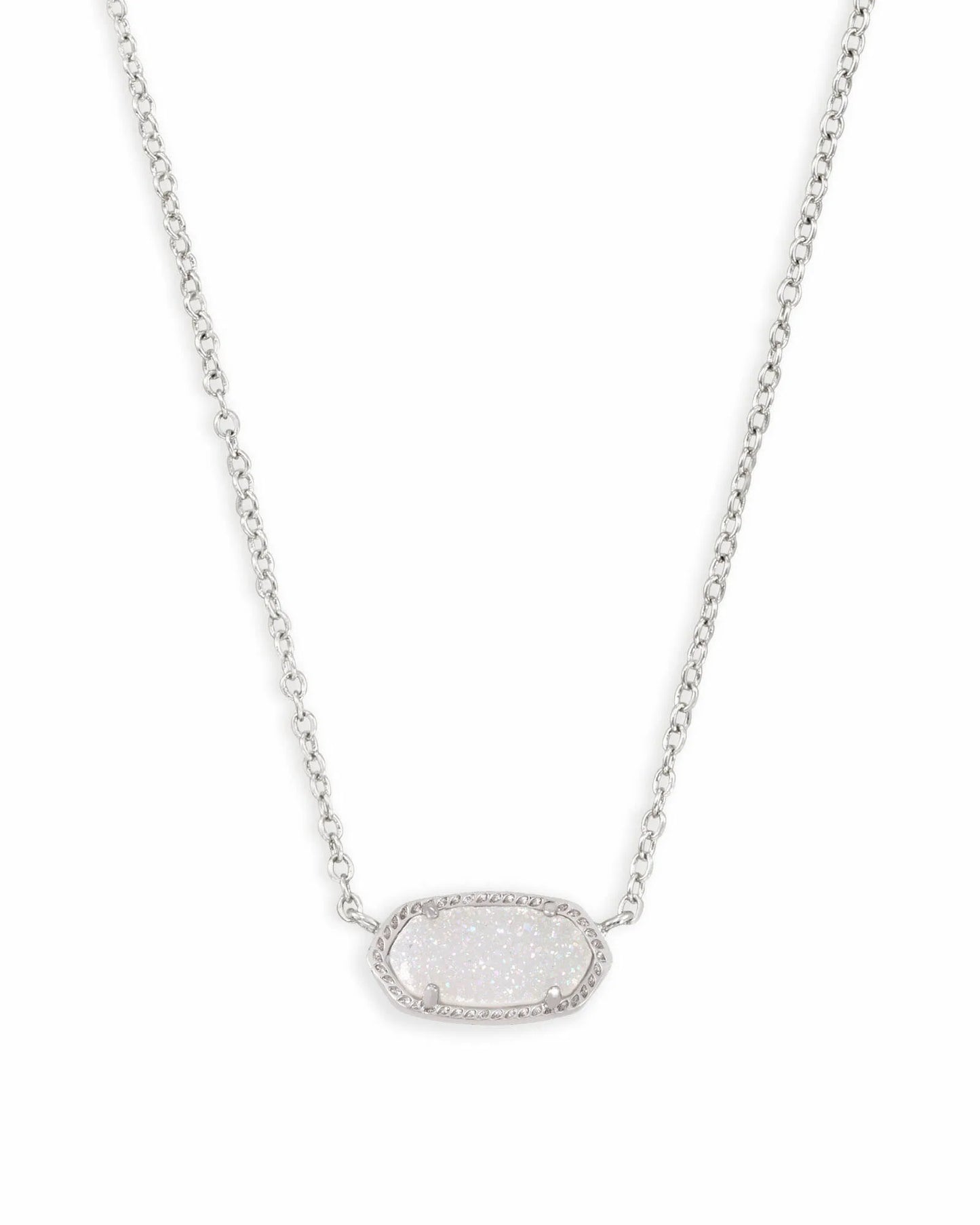 ELISA SHORT PENDANT NECKLACE in RHODIUM IRIDESCENT DRUSY