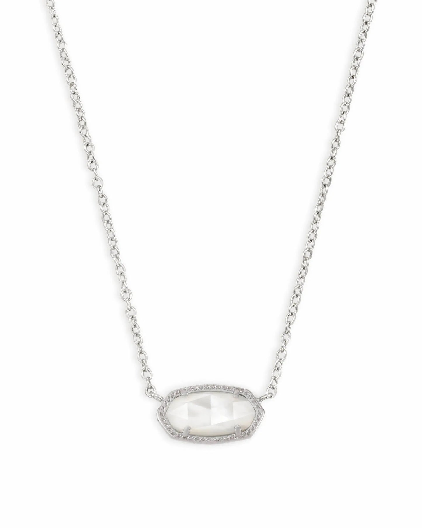 ELISA SHORT PENDANT NECKLACE in RHODIUM IVORY MOTHER OF PEARL