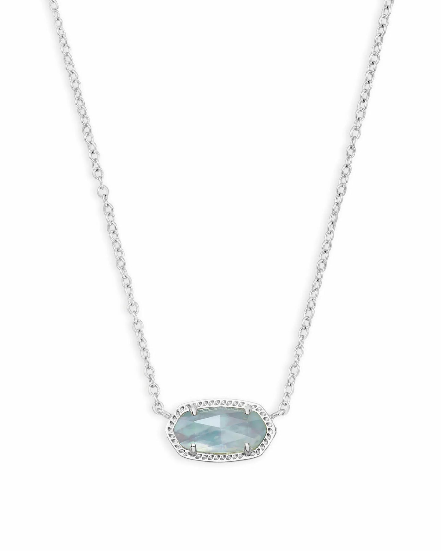 ELISA SHORT PENDANT NECKLACE in RHODIUM LIGHT BLUE ILLUSION