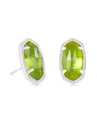 ELLIE STUD EARRINGS RHODIUM PERIDOT ILLUSION