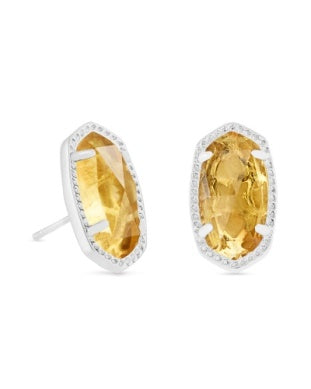 ELLIE STUD EARRINGS RHODIUM ORANGE CITRINE QUARTZ