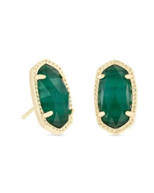 ELLIE STUD EARRINGS GOLD EMERALD CATS EYE